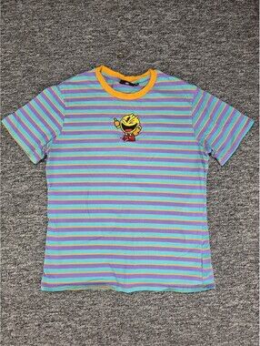 PAC-MAN Men's Striped Crew Neck Short Sleeve Embroidered T-Shirt Size M